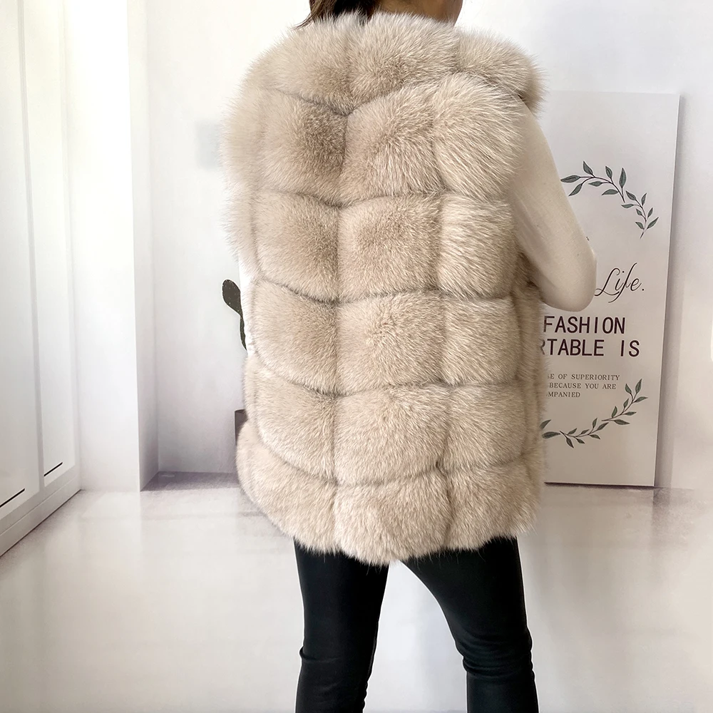 2023 New Women's Winter Real Fur Coat High Quality Natural Fox Fur Vest Fashion Luxurious Warm Sleeveless Dark buckle jacket