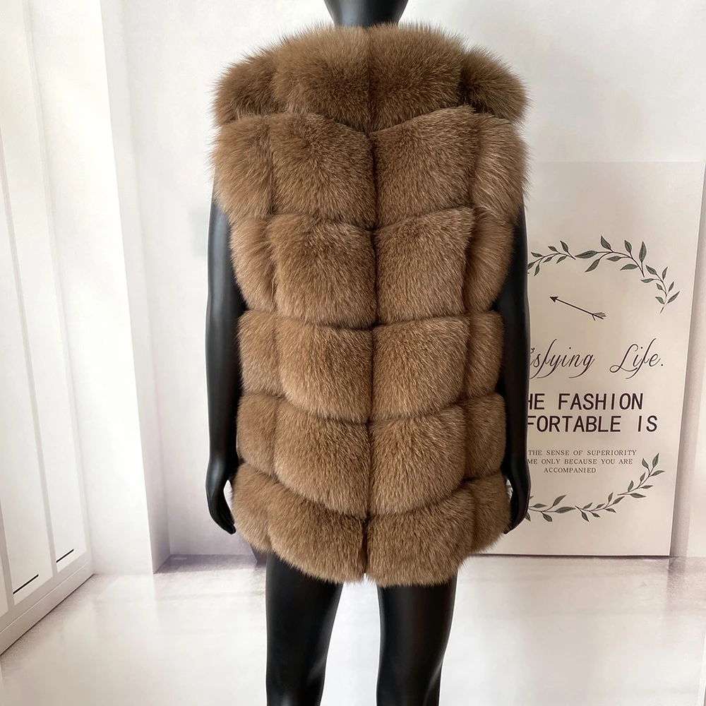 2023 New Women's Winter Real Fur Coat High Quality Natural Fox Fur Vest Fashion Luxurious Warm Sleeveless Dark buckle jacket