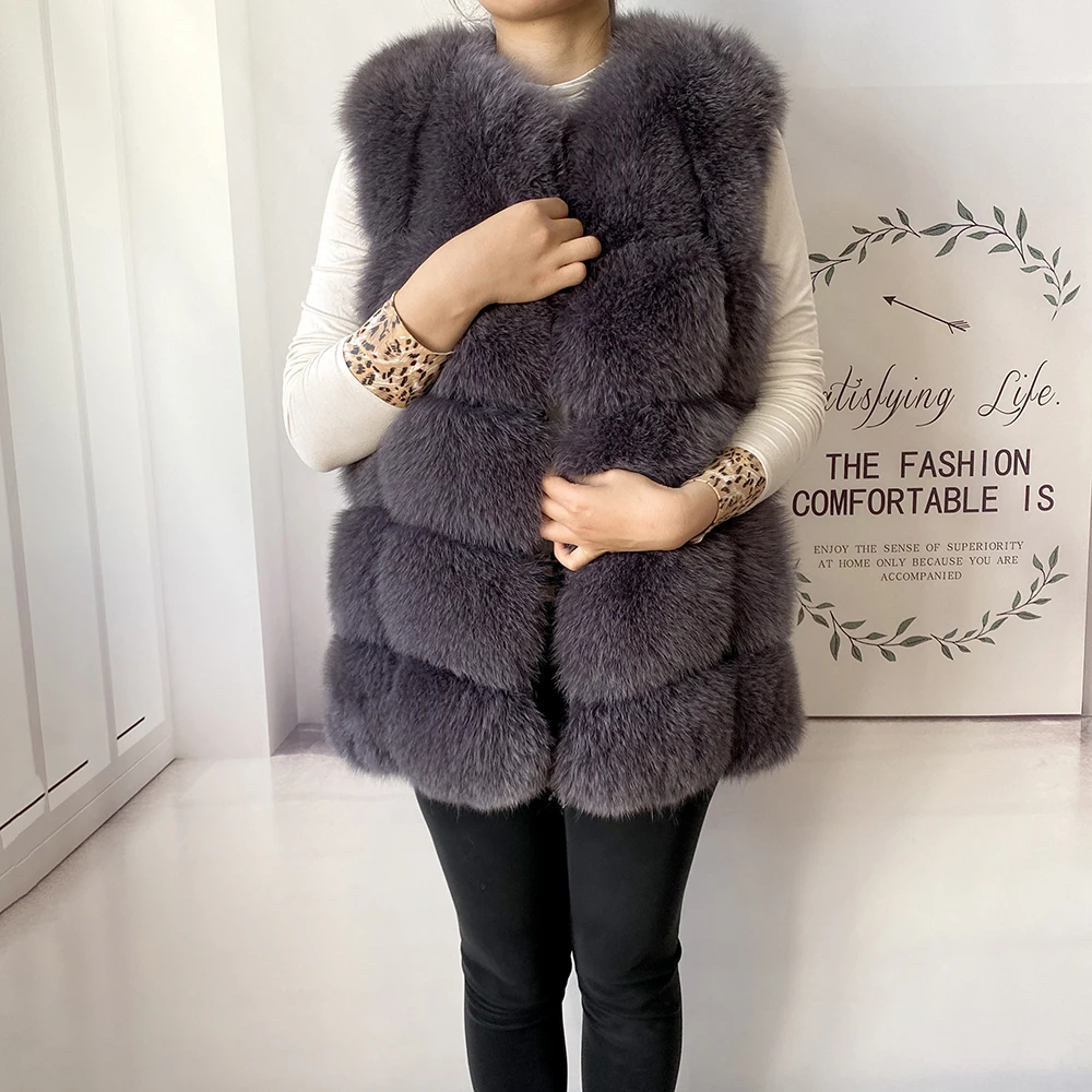 2023 New Women's Winter Real Fur Coat High Quality Natural Fox Fur Vest Fashion Luxurious Warm Sleeveless Dark buckle jacket