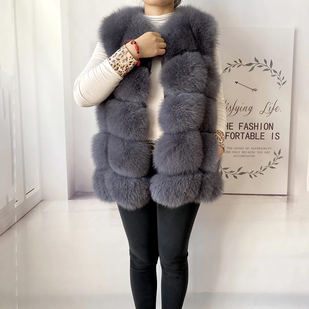 2023 New Women's Winter Real Fur Coat High Quality Natural Fox Fur Vest Fashion Luxurious Warm Sleeveless Dark buckle jacket