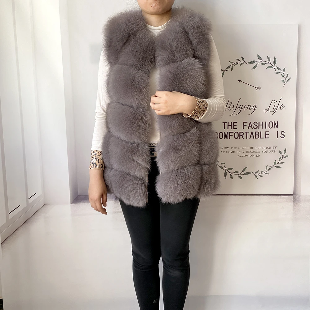 2023 New Women's Winter Real Fur Coat High Quality Natural Fox Fur Vest Fashion Luxurious Warm Sleeveless Dark buckle jacket