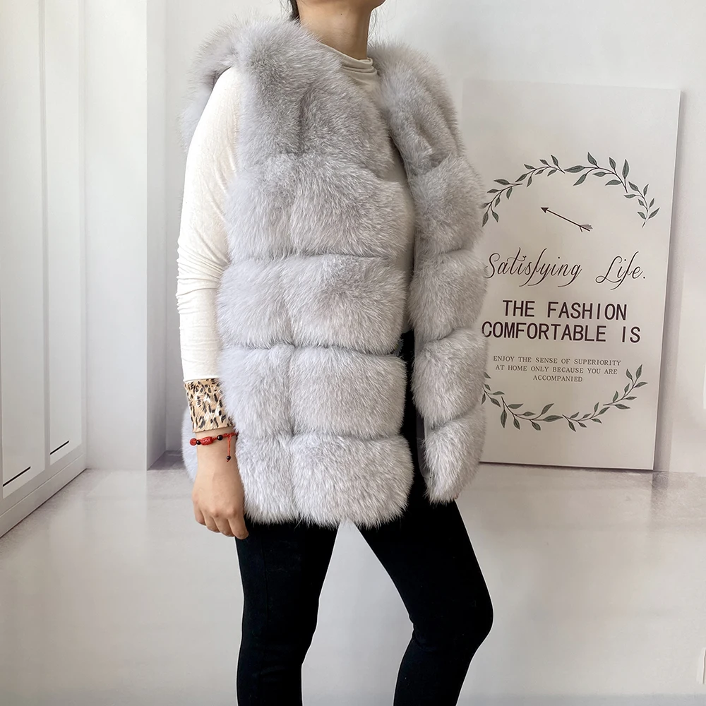 2023 New Women's Winter Real Fur Coat High Quality Natural Fox Fur Vest Fashion Luxurious Warm Sleeveless Dark buckle jacket