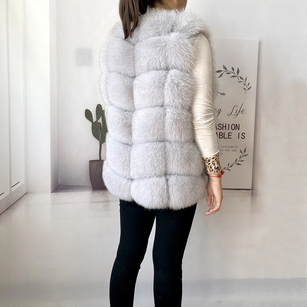 2023 New Women's Winter Real Fur Coat High Quality Natural Fox Fur Vest Fashion Luxurious Warm Sleeveless Dark buckle jacket