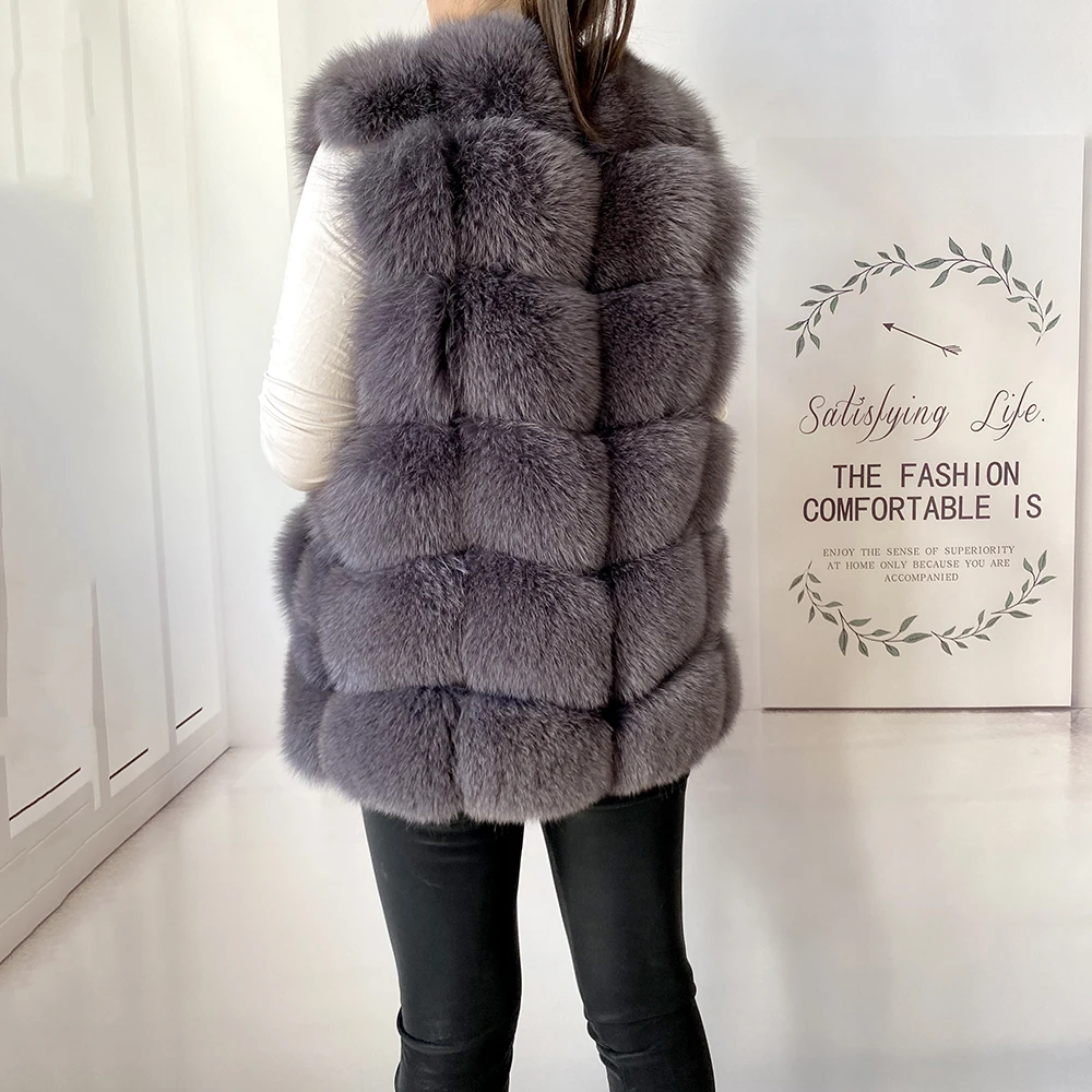 2023 New Women's Winter Real Fur Coat High Quality Natural Fox Fur Vest Fashion Luxurious Warm Sleeveless Dark buckle jacket