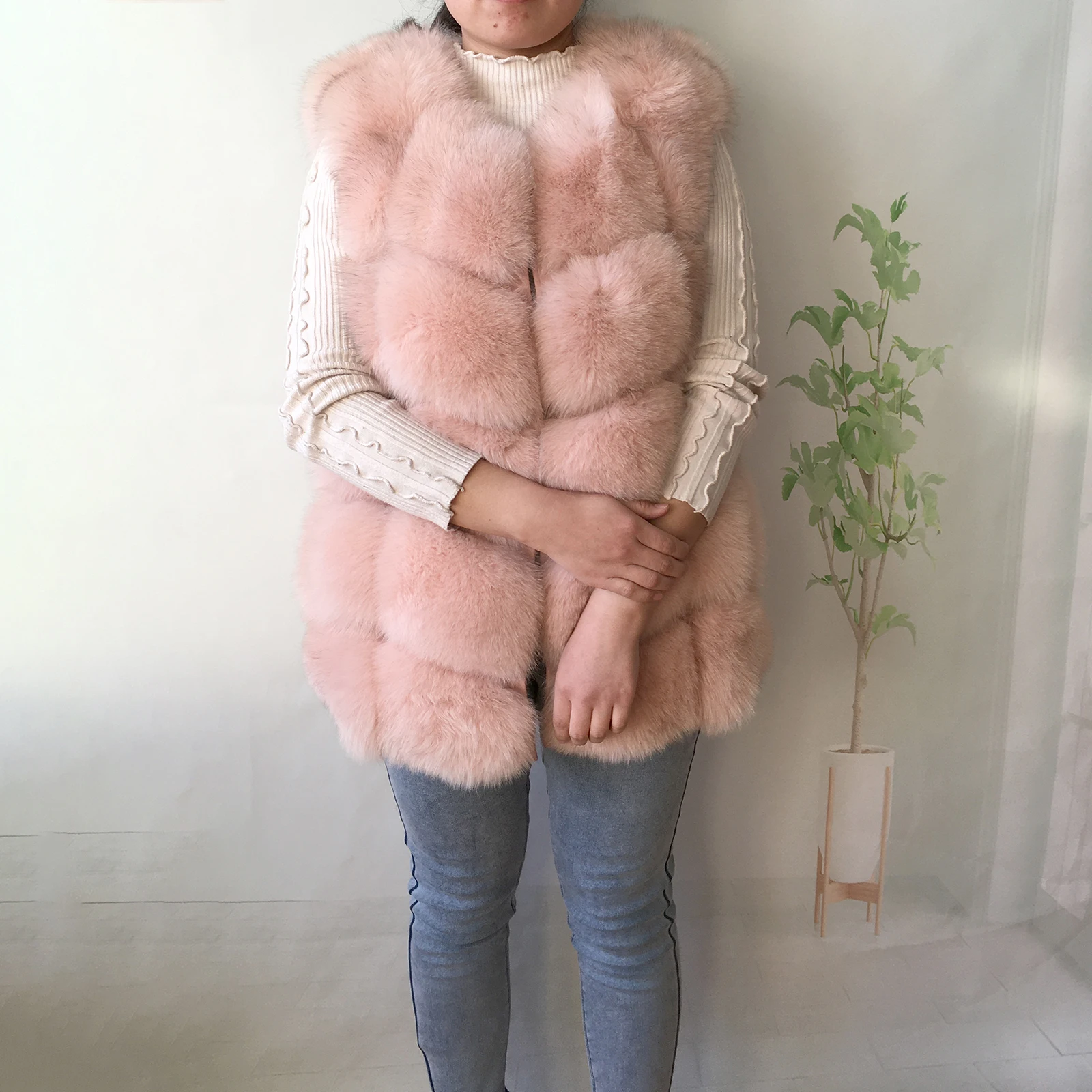 2023 New Women's Winter Real Fur Coat High Quality Natural Fox Fur Vest Fashion Luxurious Warm Sleeveless Dark buckle jacket