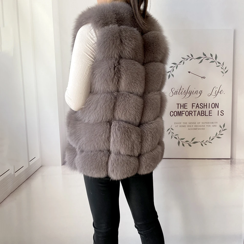 2023 New Women's Winter Real Fur Coat High Quality Natural Fox Fur Vest Fashion Luxurious Warm Sleeveless Dark buckle jacket