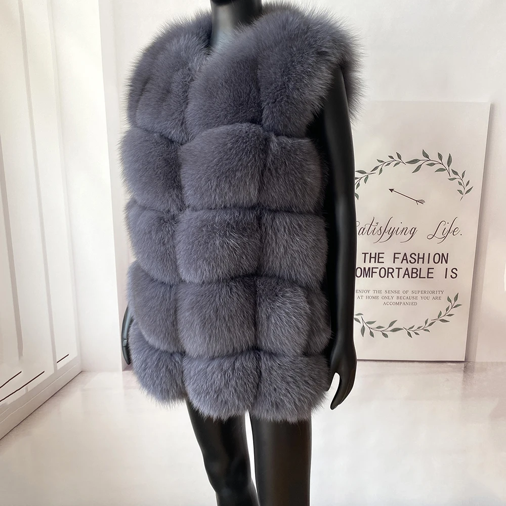 2023 New Women's Winter Real Fur Coat High Quality Natural Fox Fur Vest Fashion Luxurious Warm Sleeveless Dark buckle jacket