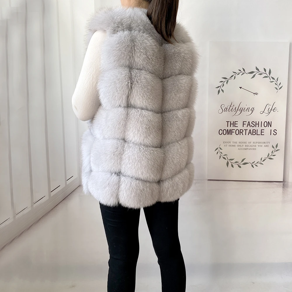 2023 New Women's Winter Real Fur Coat High Quality Natural Fox Fur Vest Fashion Luxurious Warm Sleeveless Dark buckle jacket