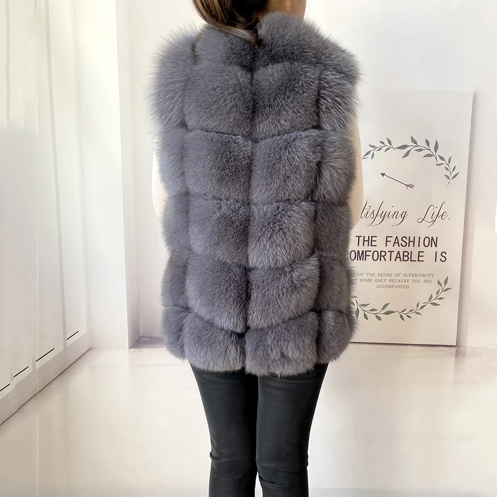 2023 New Women's Winter Real Fur Coat High Quality Natural Fox Fur Vest Fashion Luxurious Warm Sleeveless Dark buckle jacket