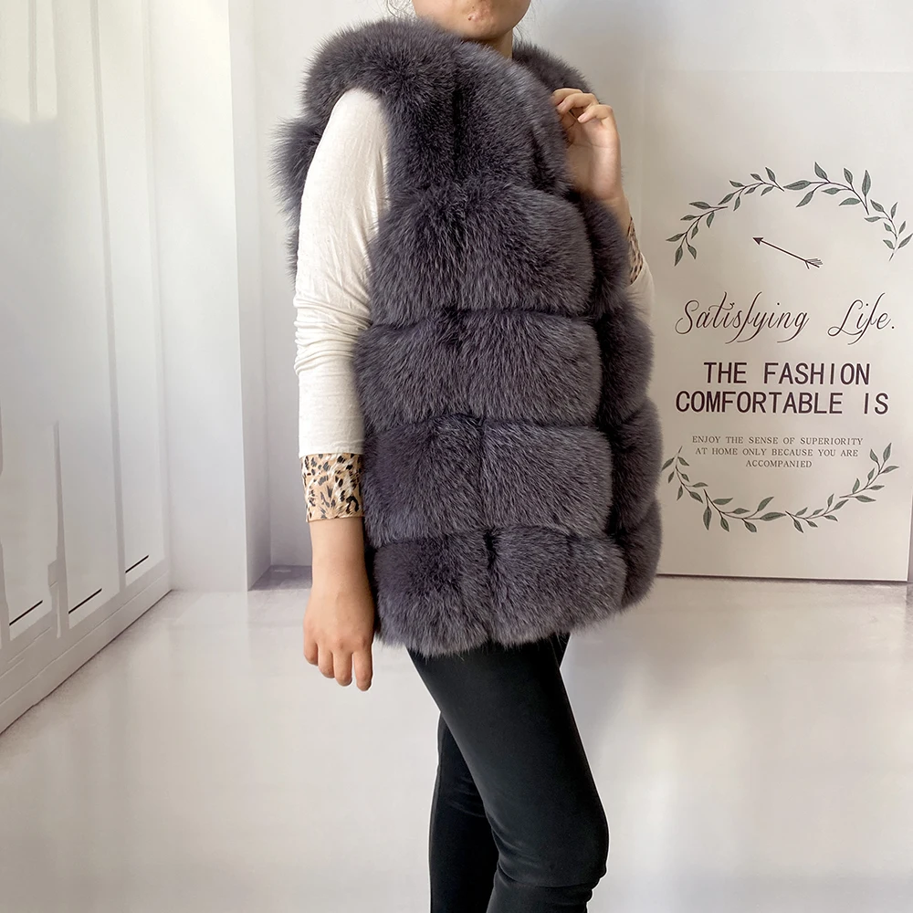 2023 New Women's Winter Real Fur Coat High Quality Natural Fox Fur Vest Fashion Luxurious Warm Sleeveless Dark buckle jacket