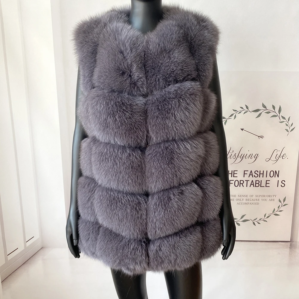 2023 New Women's Winter Real Fur Coat High Quality Natural Fox Fur Vest Fashion Luxurious Warm Sleeveless Dark buckle jacket