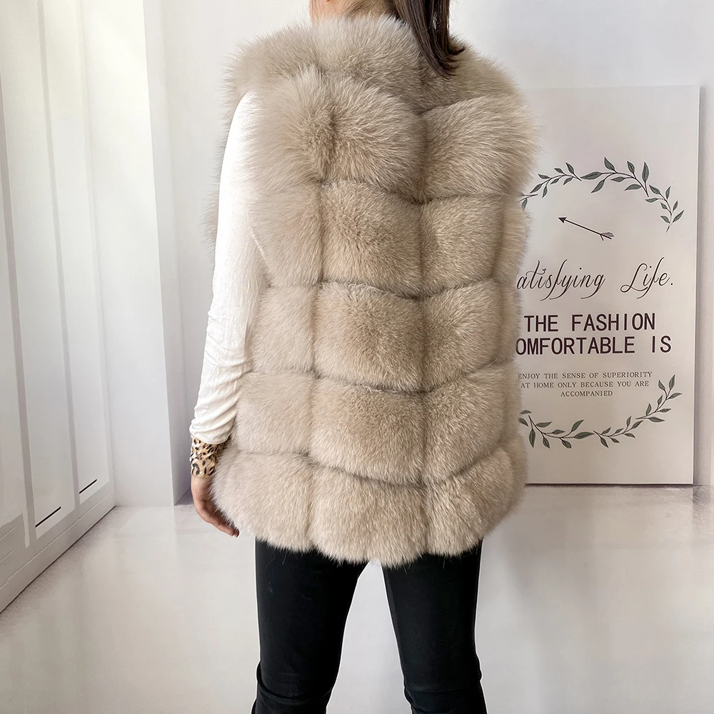 2023 New Women's Winter Real Fur Coat High Quality Natural Fox Fur Vest Fashion Luxurious Warm Sleeveless Dark buckle jacket