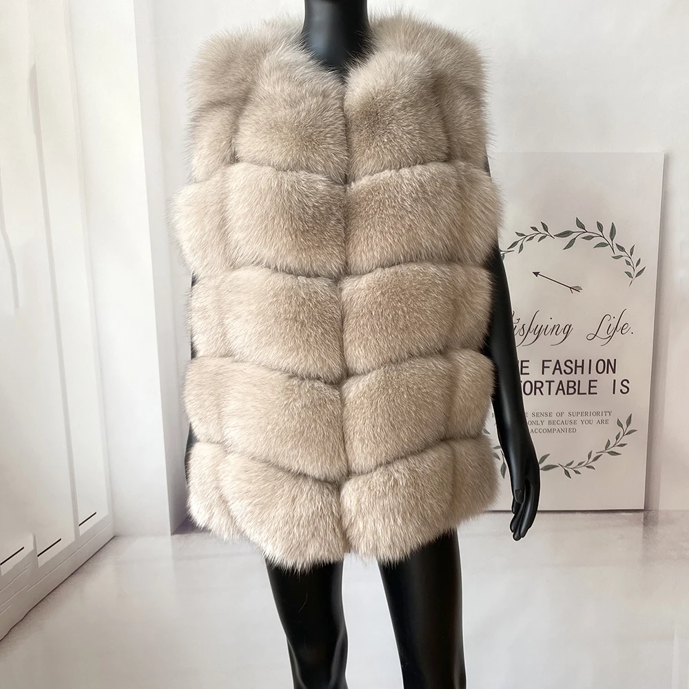 2023 New Women's Winter Real Fur Coat High Quality Natural Fox Fur Vest Fashion Luxurious Warm Sleeveless Dark buckle jacket