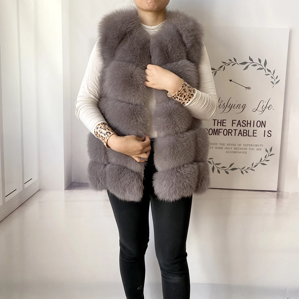 2023 New Women's Winter Real Fur Coat High Quality Natural Fox Fur Vest Fashion Luxurious Warm Sleeveless Dark buckle jacket