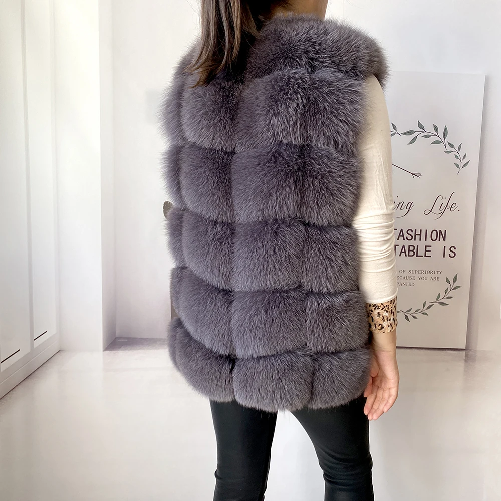 2023 New Women's Winter Real Fur Coat High Quality Natural Fox Fur Vest Fashion Luxurious Warm Sleeveless Dark buckle jacket