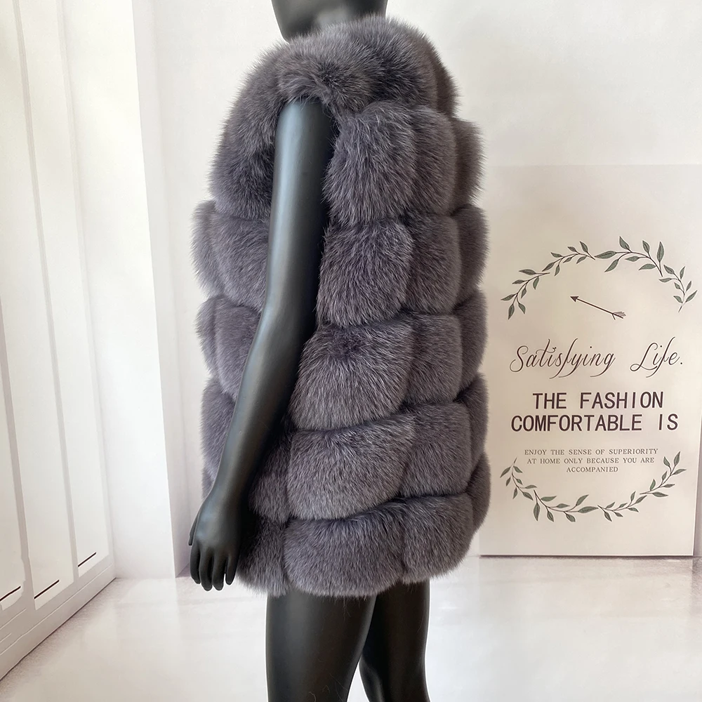 2023 New Women's Winter Real Fur Coat High Quality Natural Fox Fur Vest Fashion Luxurious Warm Sleeveless Dark buckle jacket