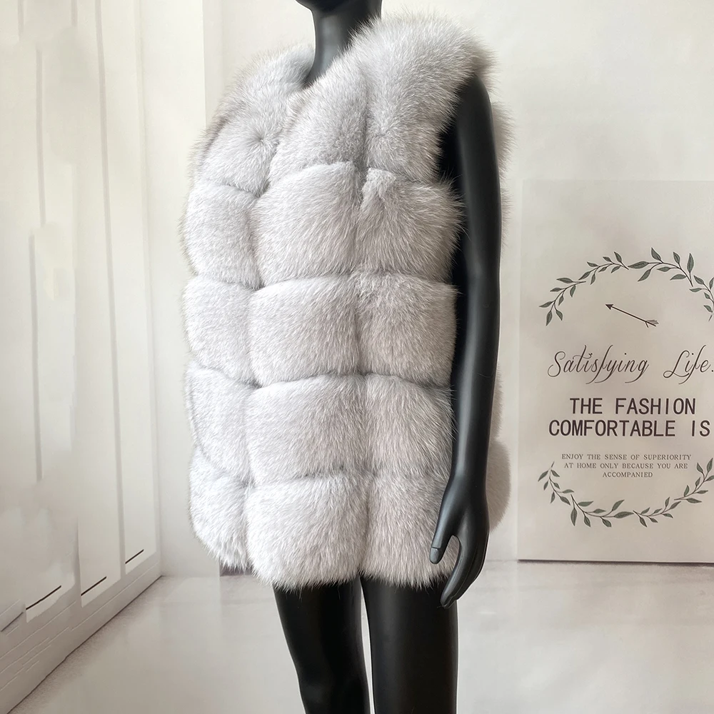 2023 New Women's Winter Real Fur Coat High Quality Natural Fox Fur Vest Fashion Luxurious Warm Sleeveless Dark buckle jacket