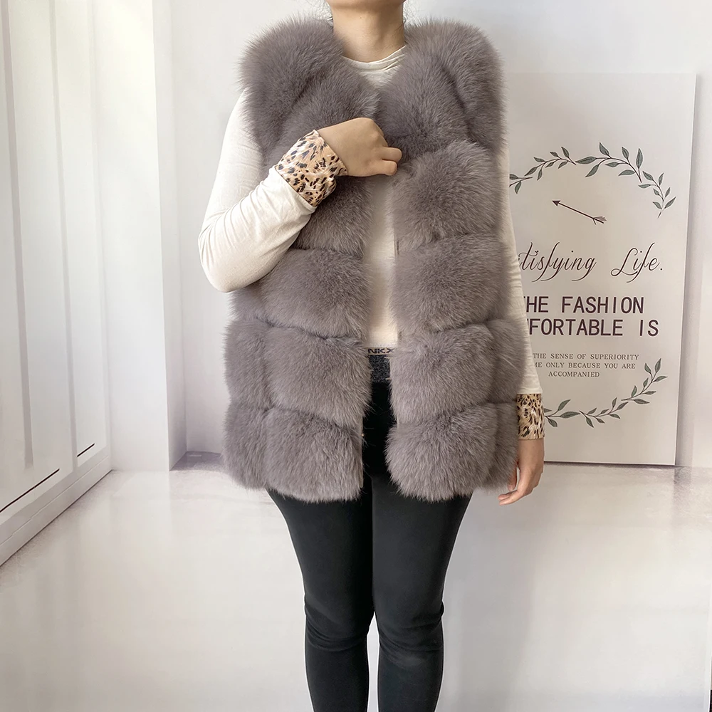2023 New Women's Winter Real Fur Coat High Quality Natural Fox Fur Vest Fashion Luxurious Warm Sleeveless Dark buckle jacket