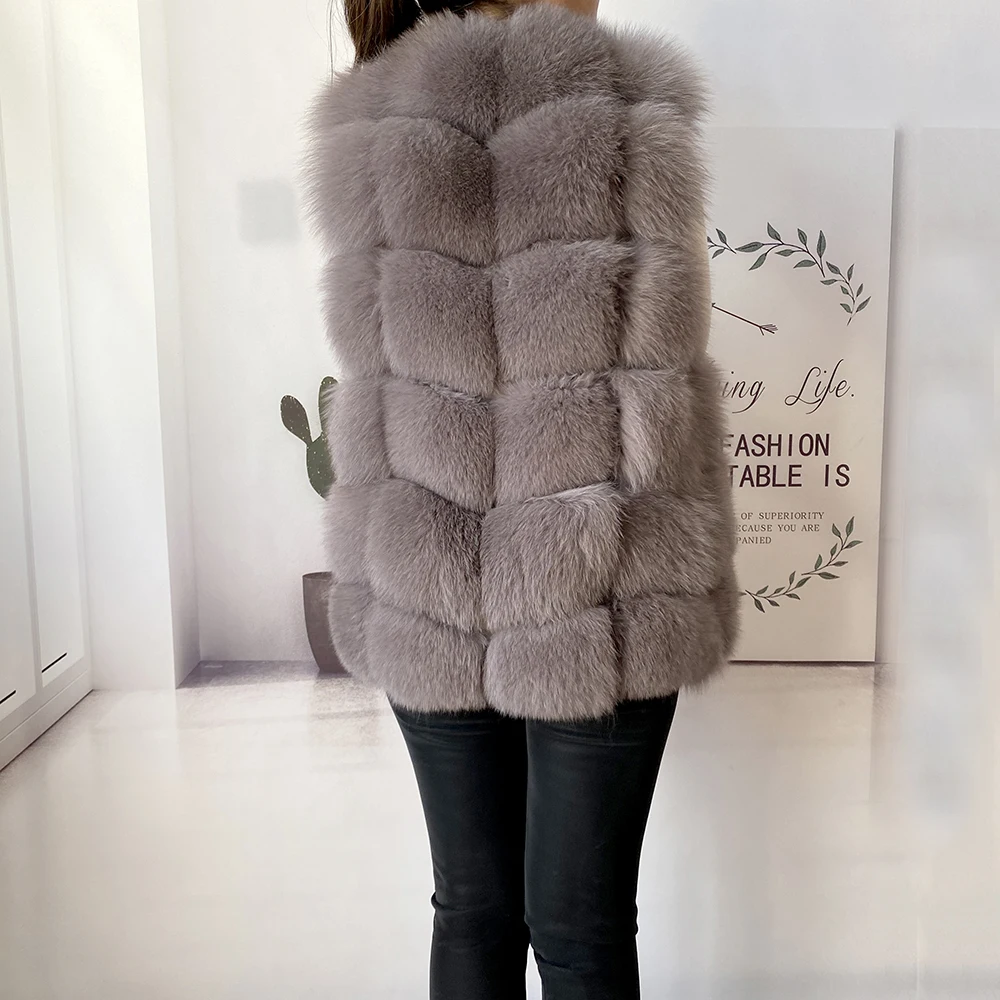 2023 New Women's Winter Real Fur Coat High Quality Natural Fox Fur Vest Fashion Luxurious Warm Sleeveless Dark buckle jacket