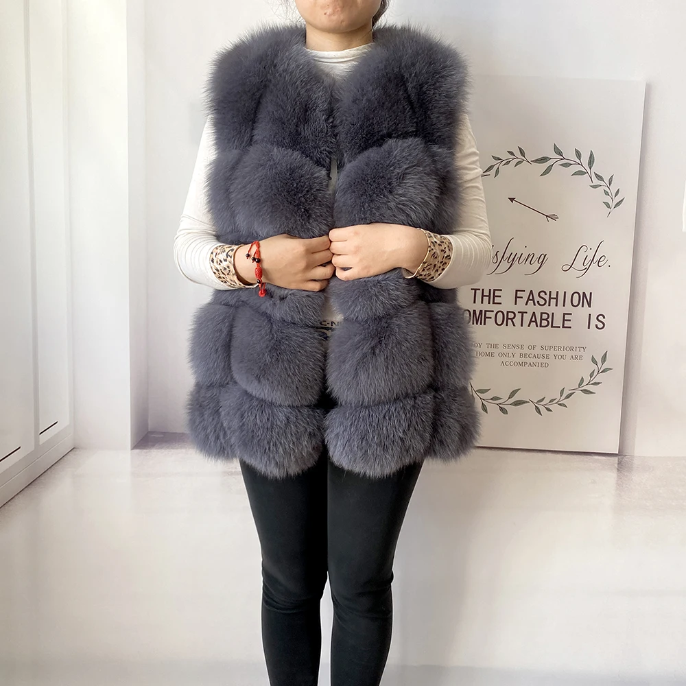 2023 New Women's Winter Real Fur Coat High Quality Natural Fox Fur Vest Fashion Luxurious Warm Sleeveless Dark buckle jacket