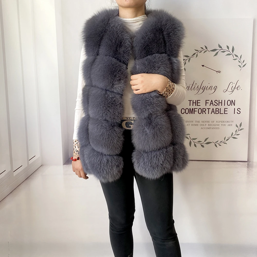2023 New Women's Winter Real Fur Coat High Quality Natural Fox Fur Vest Fashion Luxurious Warm Sleeveless Dark buckle jacket