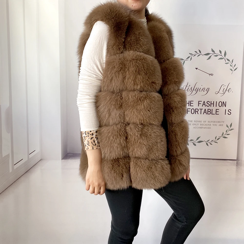 2023 New Women's Winter Real Fur Coat High Quality Natural Fox Fur Vest Fashion Luxurious Warm Sleeveless Dark buckle jacket