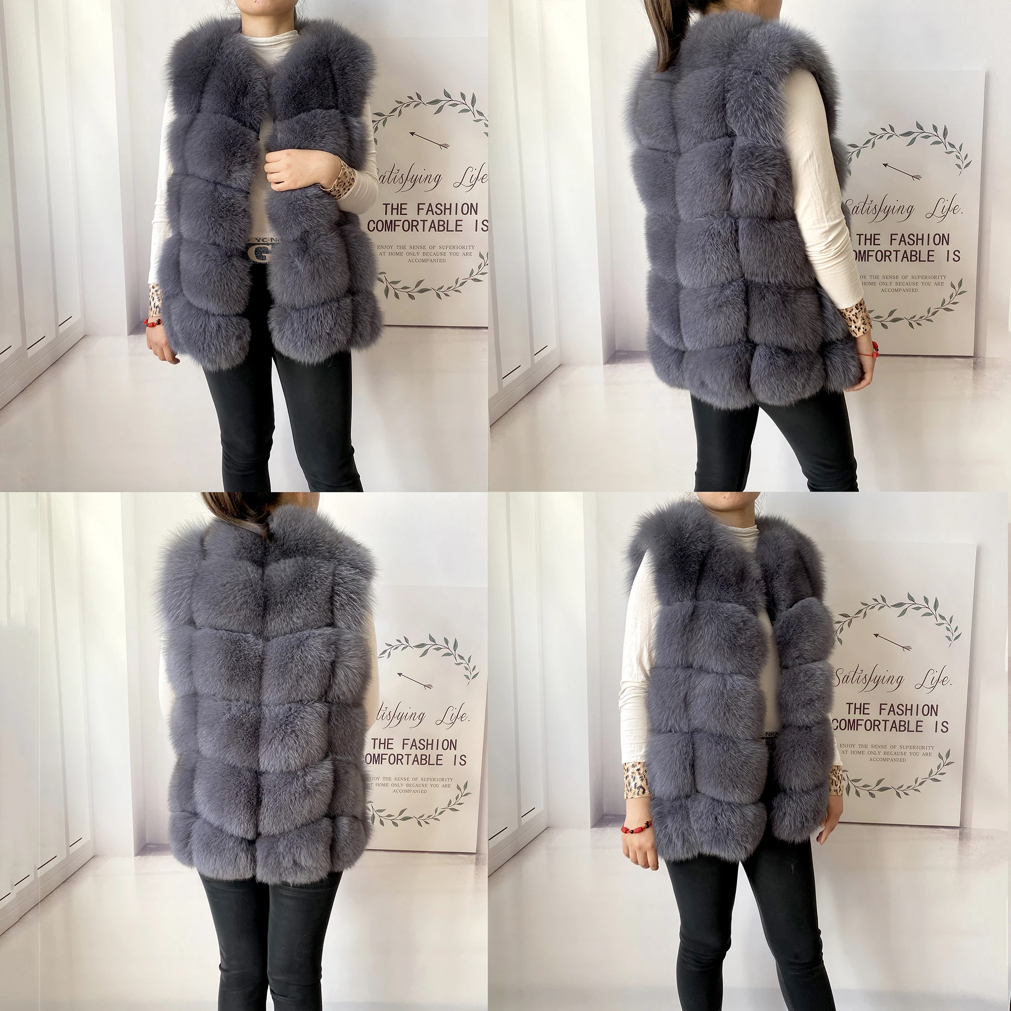 2023 New Women's Winter Real Fur Coat High Quality Natural Fox Fur Vest Fashion Luxurious Warm Sleeveless Dark buckle jacket