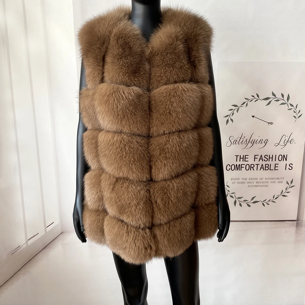 2023 New Women's Winter Real Fur Coat High Quality Natural Fox Fur Vest Fashion Luxurious Warm Sleeveless Dark buckle jacket