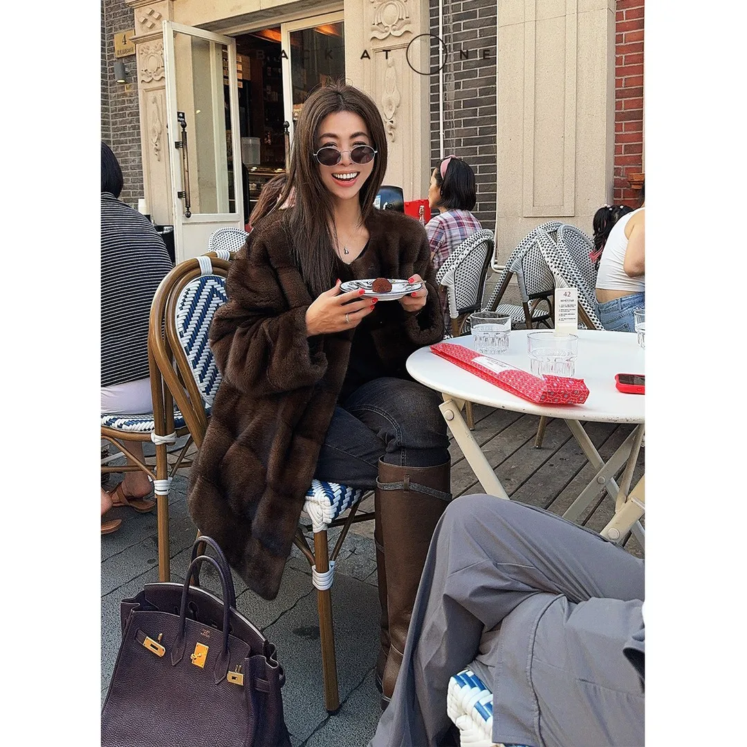 HDHOHR 2026 New100% Real Mink Fur Coat Women Fashion Essential Natural Mink Jacket Winter Thick Warm Long Mink Fur Outerwear
