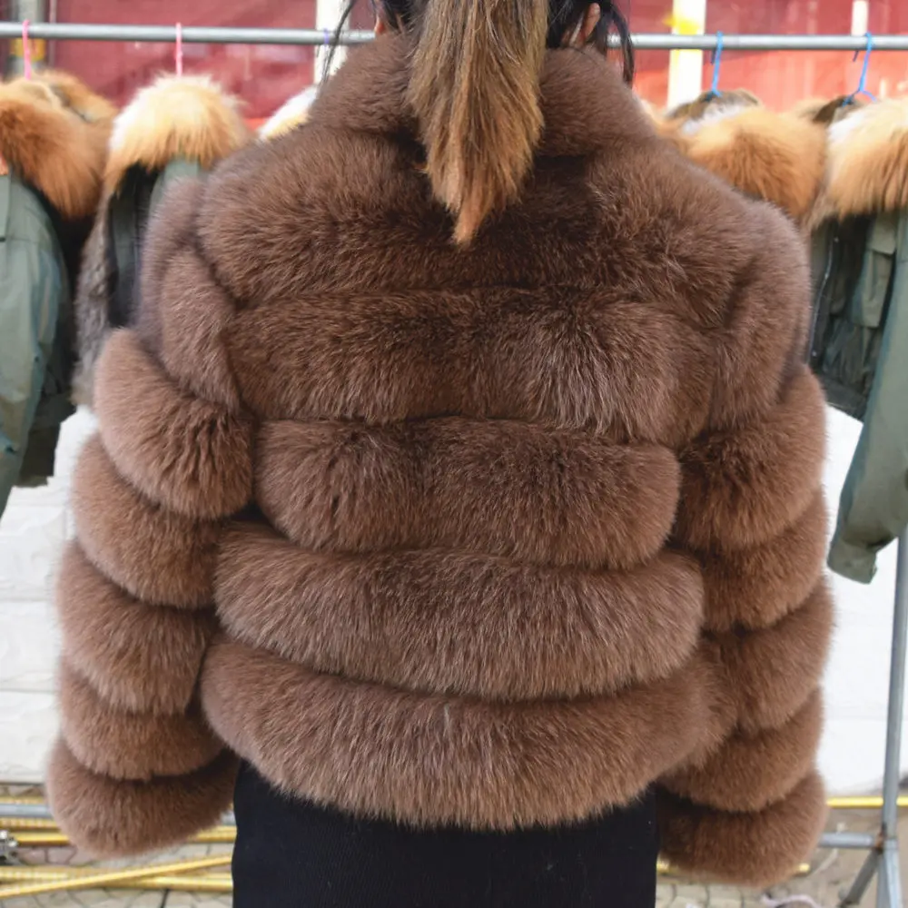 QUEENTINA Fox Fur Coat Real Winter New Outwears Women's Fashion Luxury Jacket High Quality Clothing Natural And Stand Collar