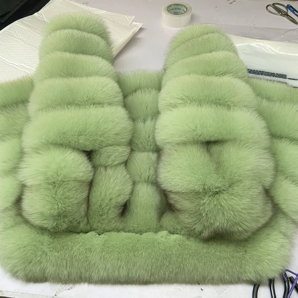 QUEENTINA Fox Fur Coat Real Winter New Outwears Women's Fashion Luxury Jacket High Quality Clothing Natural And Stand Collar