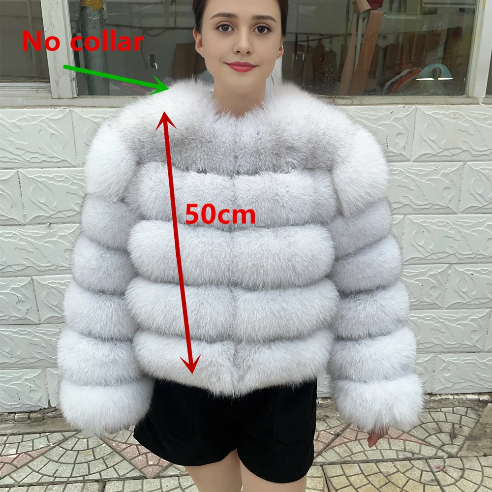 QUEENTINA Fox Fur Coat Real Winter New Outwears Women's Fashion Luxury Jacket High Quality Clothing Natural And Stand Collar