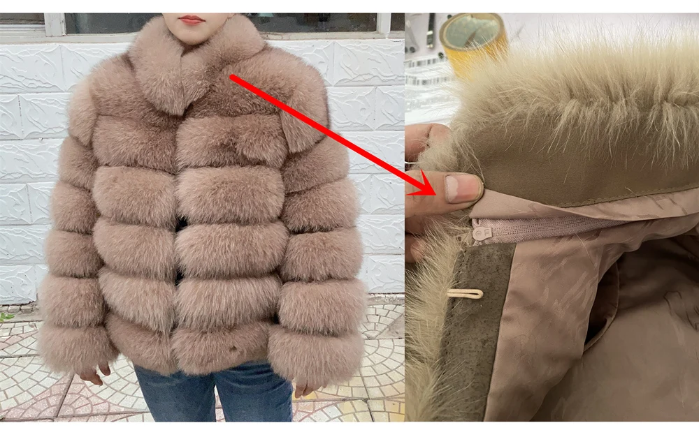 QUEENTINA Fox Fur Coat Real Winter New Outwears Women's Fashion Luxury Jacket High Quality Clothing Natural And Stand Collar