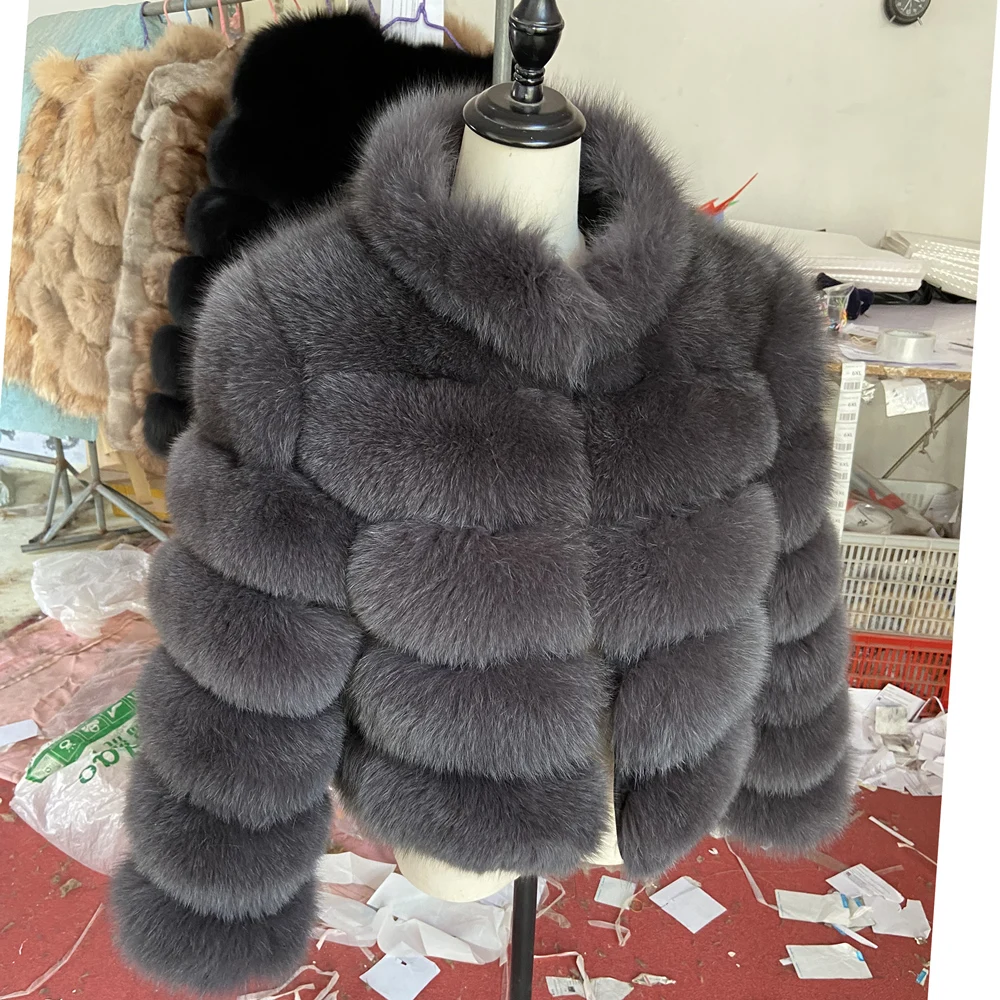 QUEENTINA Fox Fur Coat Real Winter New Outwears Women's Fashion Luxury Jacket High Quality Clothing Natural And Stand Collar