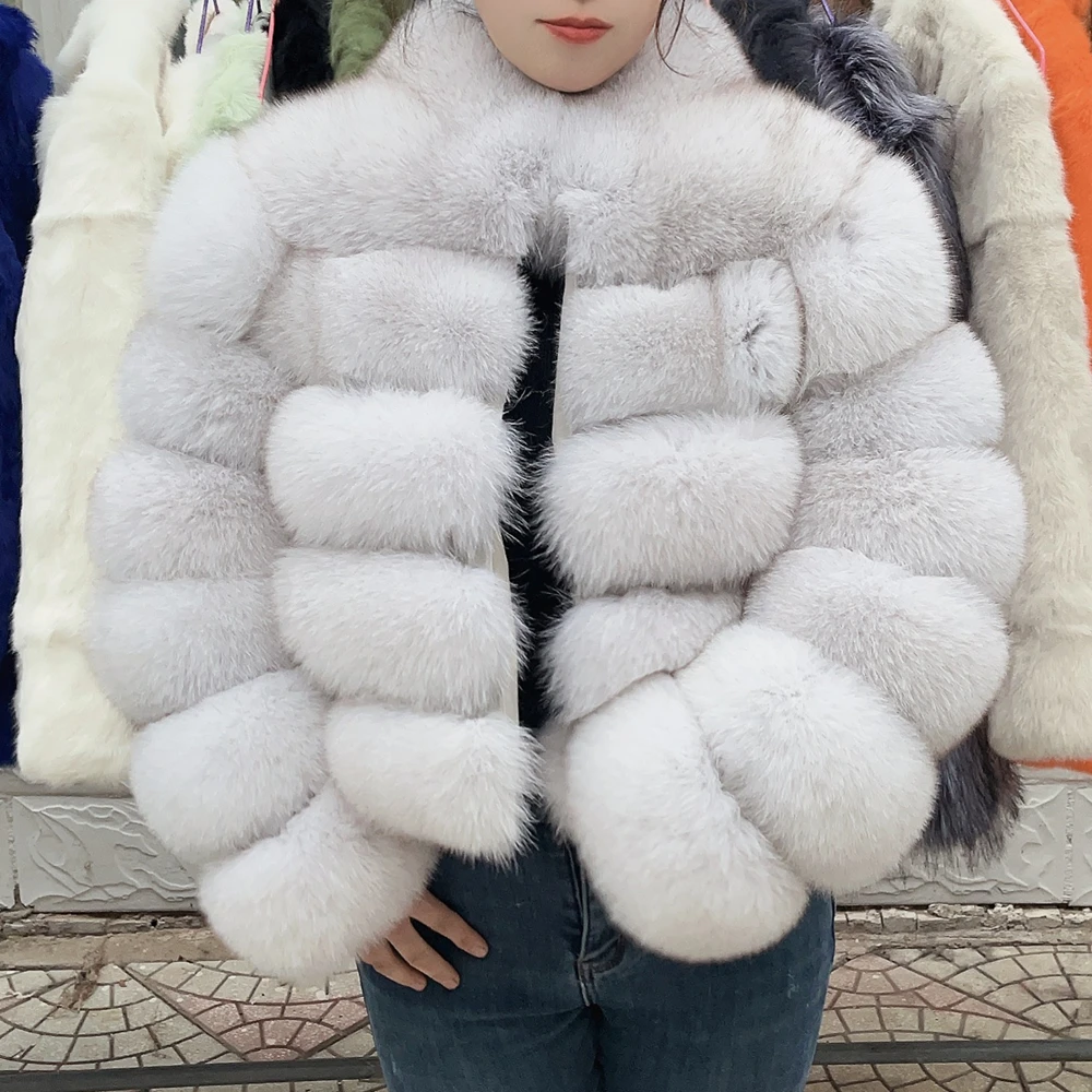 QUEENTINA Fox Fur Coat Real Winter New Outwears Women's Fashion Luxury Jacket High Quality Clothing Natural And Stand Collar