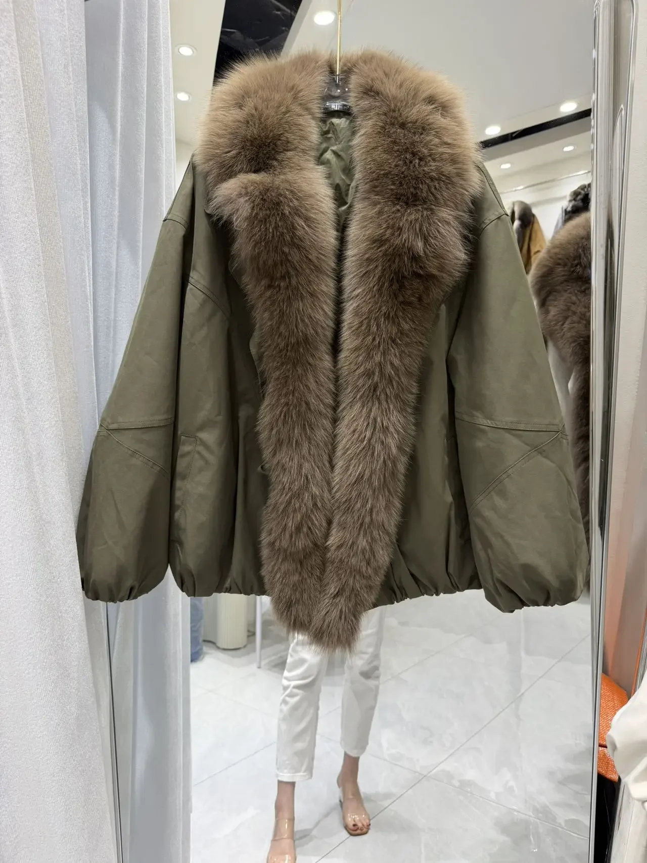 OFTBUY Winter Elastic Hem Thick Women's Coat Women Oversized Cocoon Coat Large Real Fox Fur Collar White Duck Down Jacket