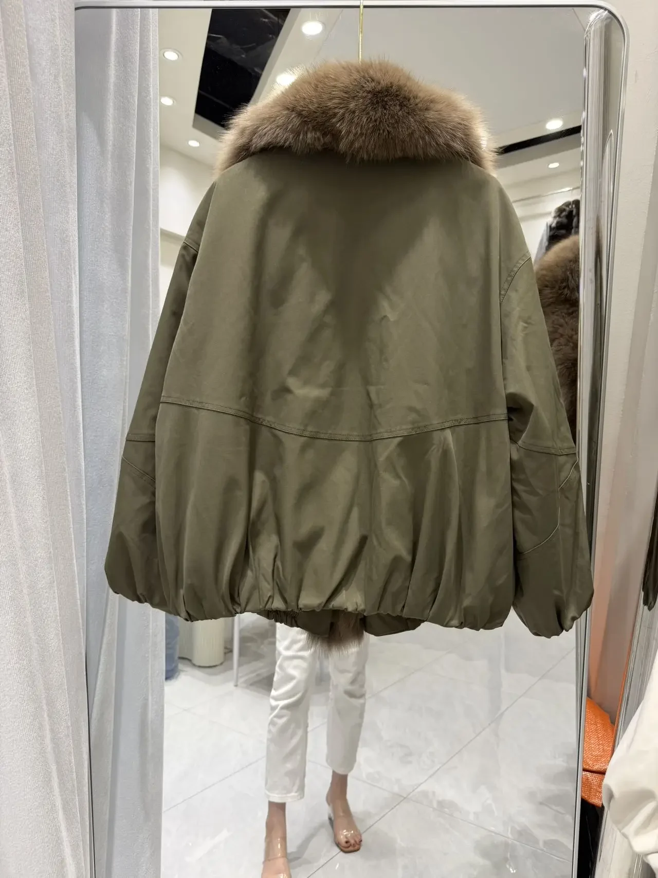 OFTBUY Winter Elastic Hem Thick Women's Coat Women Oversized Cocoon Coat Large Real Fox Fur Collar White Duck Down Jacket