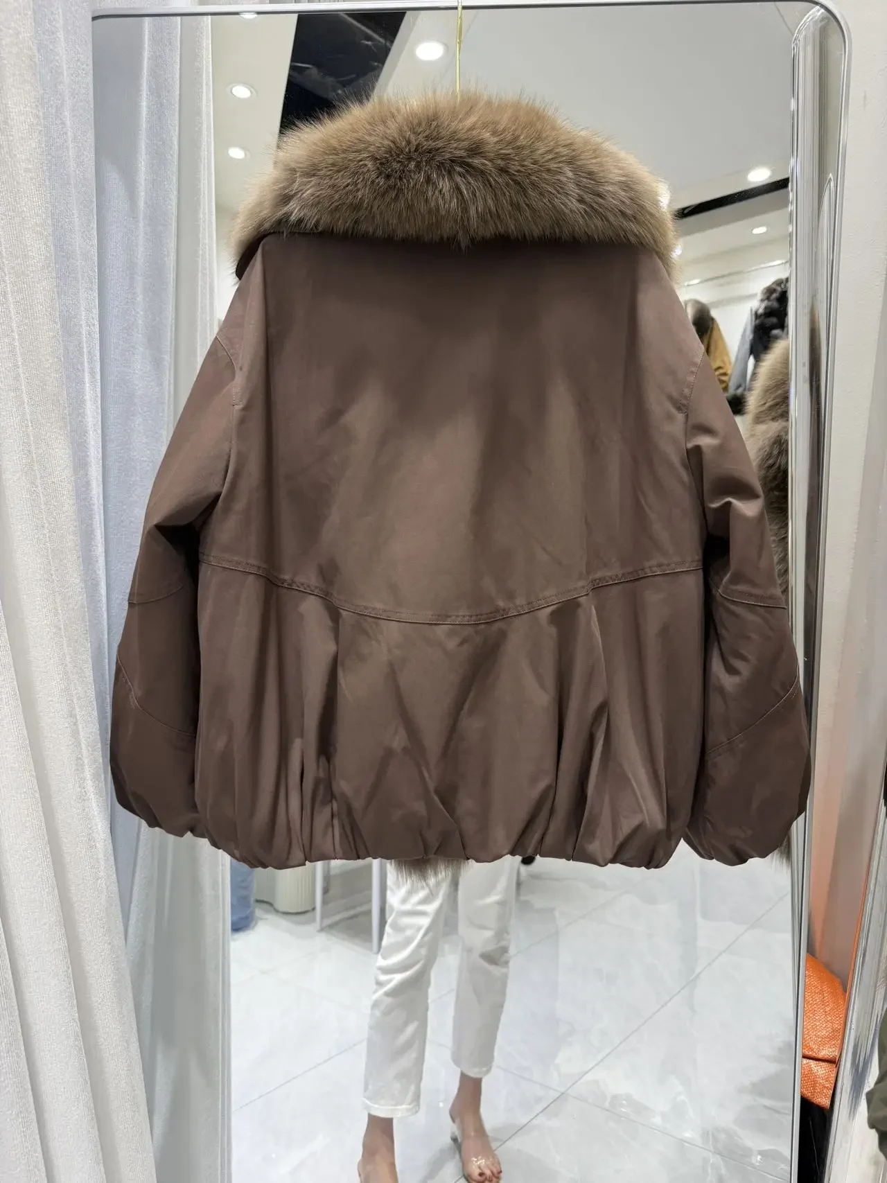 OFTBUY Winter Elastic Hem Thick Women's Coat Women Oversized Cocoon Coat Large Real Fox Fur Collar White Duck Down Jacket