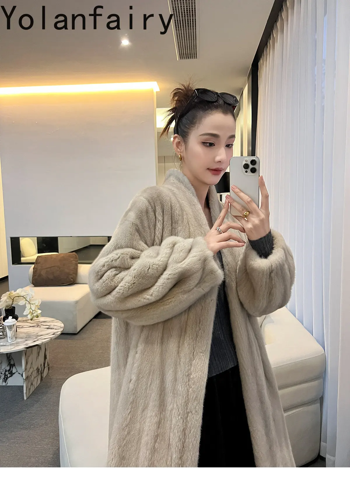 YOLANFAIRY Fully Let‑out Craft Velvet Grade Whole Mink Real Fur Coats Woman Elegant Winter Natural Fur Jacket Long 120cmOvercoat