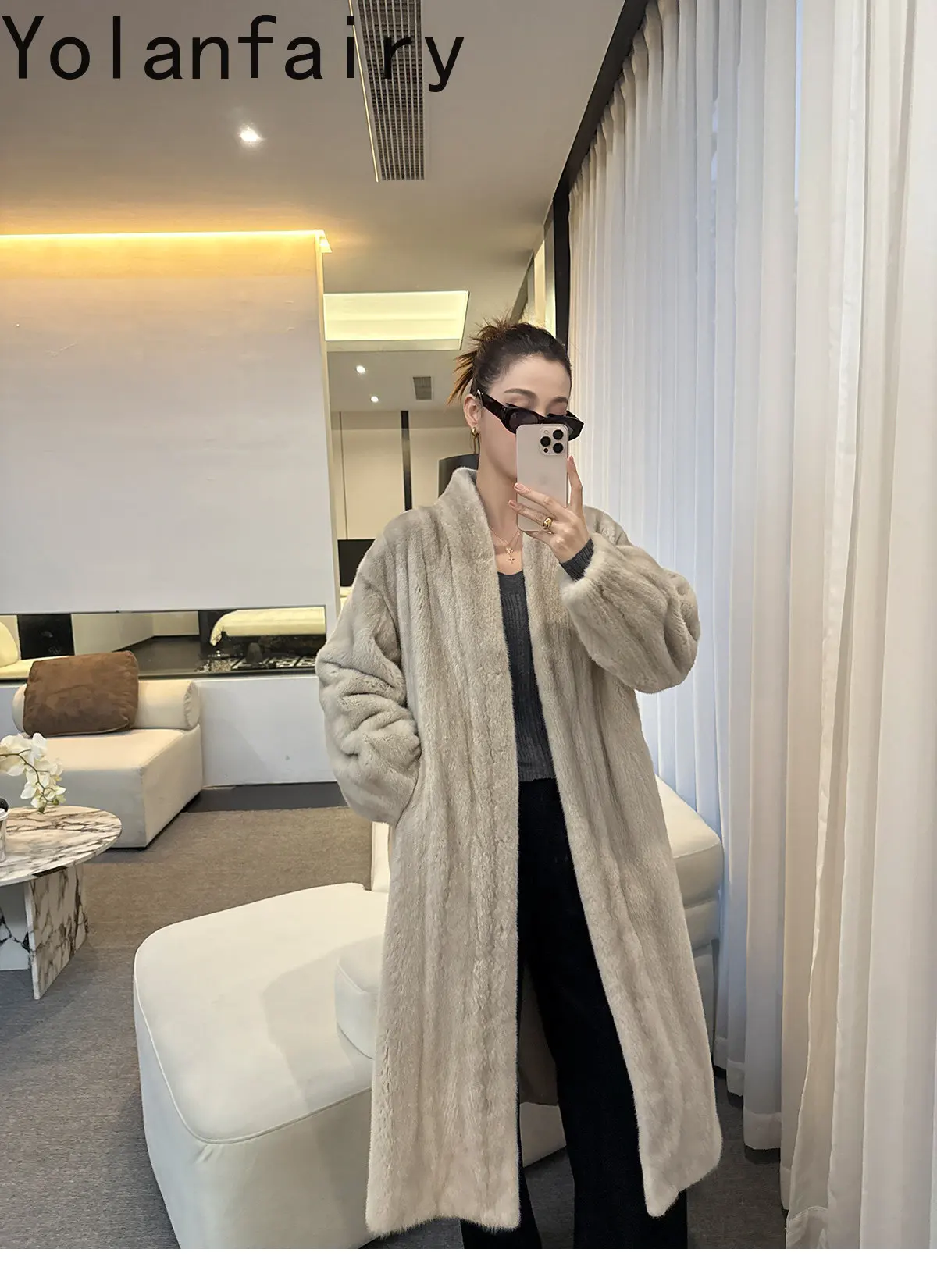 YOLANFAIRY Fully Let‑out Craft Velvet Grade Whole Mink Real Fur Coats Woman Elegant Winter Natural Fur Jacket Long 120cmOvercoat