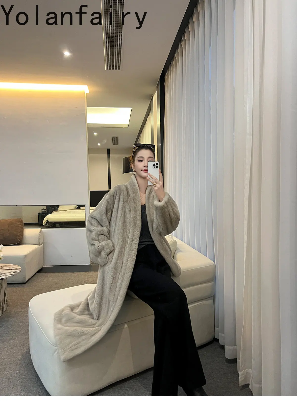 YOLANFAIRY Fully Let‑out Craft Velvet Grade Whole Mink Real Fur Coats Woman Elegant Winter Natural Fur Jacket Long 120cmOvercoat