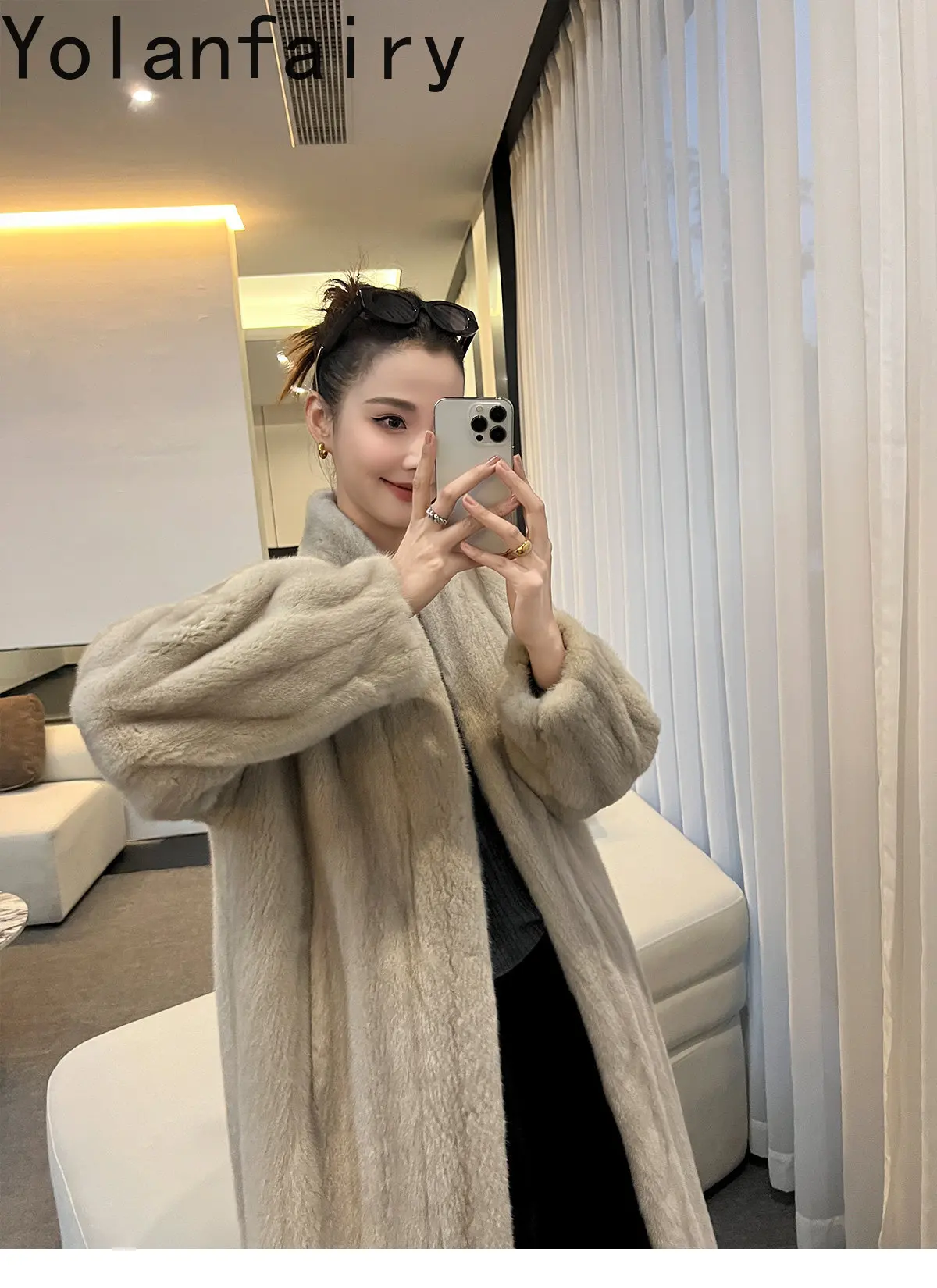 YOLANFAIRY Fully Let‑out Craft Velvet Grade Whole Mink Real Fur Coats Woman Elegant Winter Natural Fur Jacket Long 120cmOvercoat