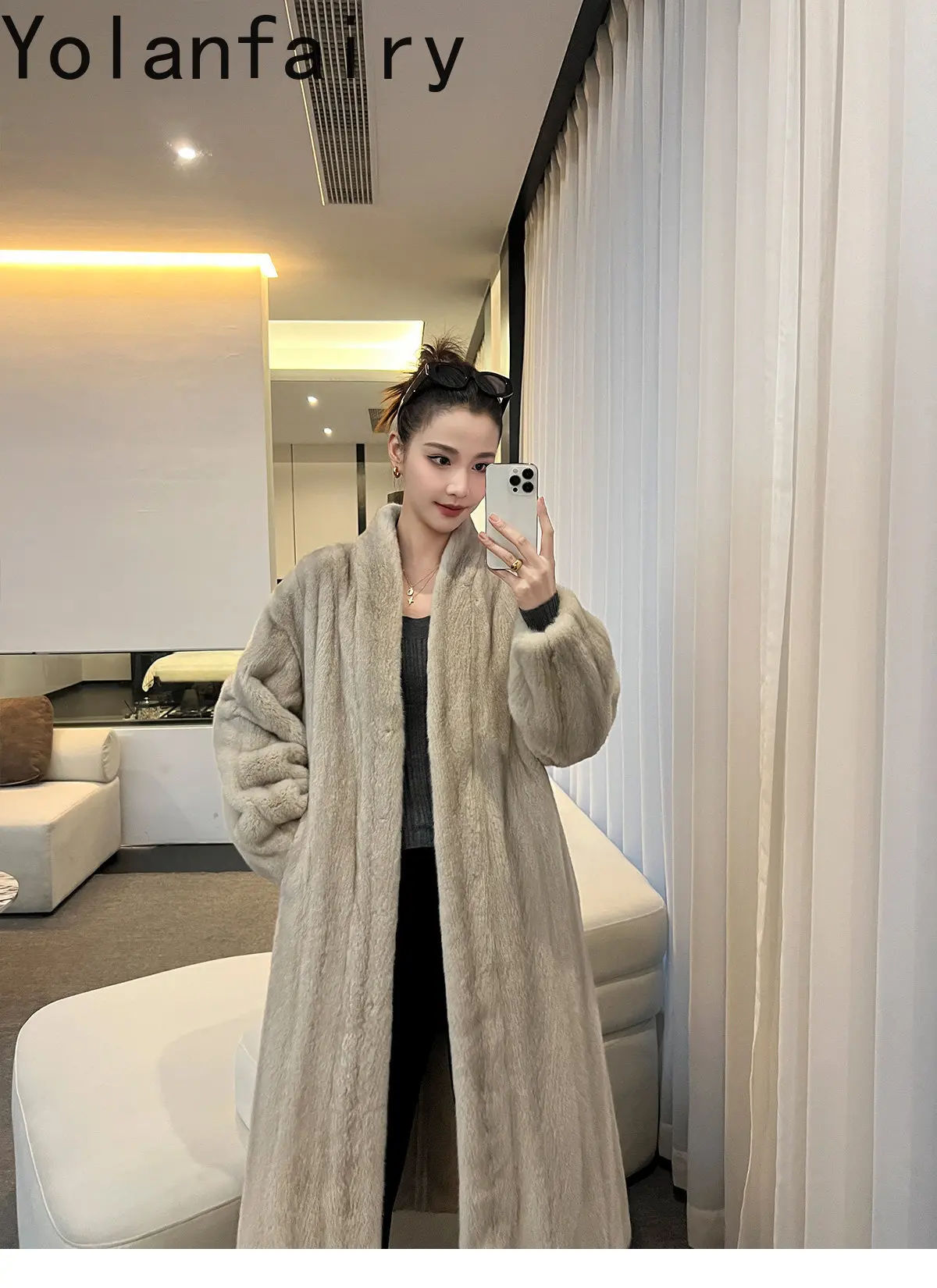 YOLANFAIRY Fully Let‑out Craft Velvet Grade Whole Mink Real Fur Coats Woman Elegant Winter Natural Fur Jacket Long 120cmOvercoat