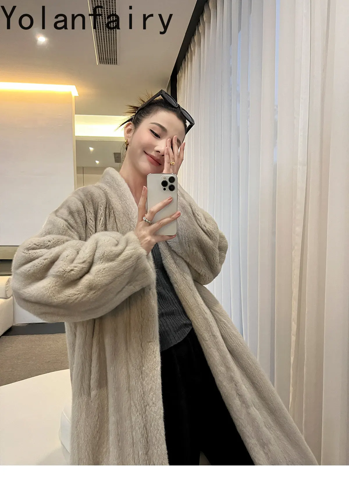 YOLANFAIRY Fully Let‑out Craft Velvet Grade Whole Mink Real Fur Coats Woman Elegant Winter Natural Fur Jacket Long 120cmOvercoat