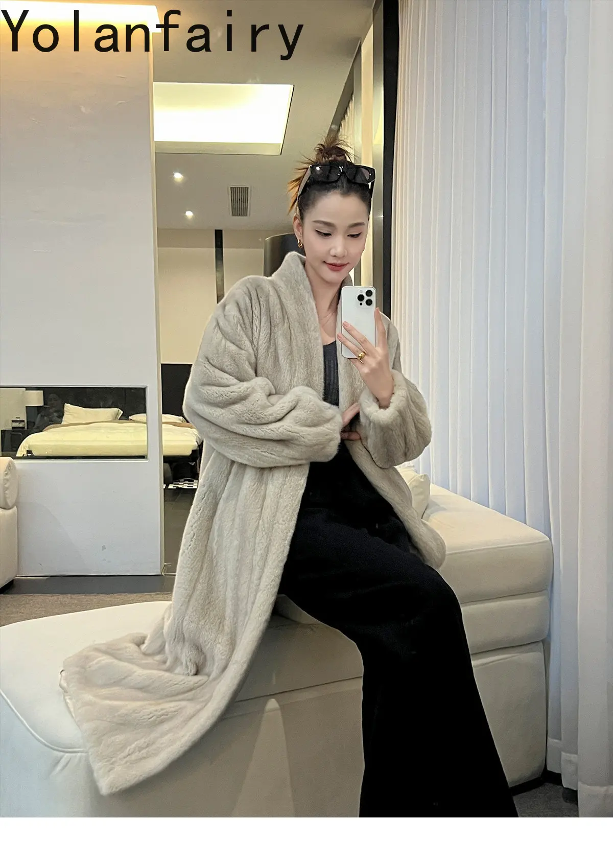 YOLANFAIRY Fully Let‑out Craft Velvet Grade Whole Mink Real Fur Coats Woman Elegant Winter Natural Fur Jacket Long 120cmOvercoat