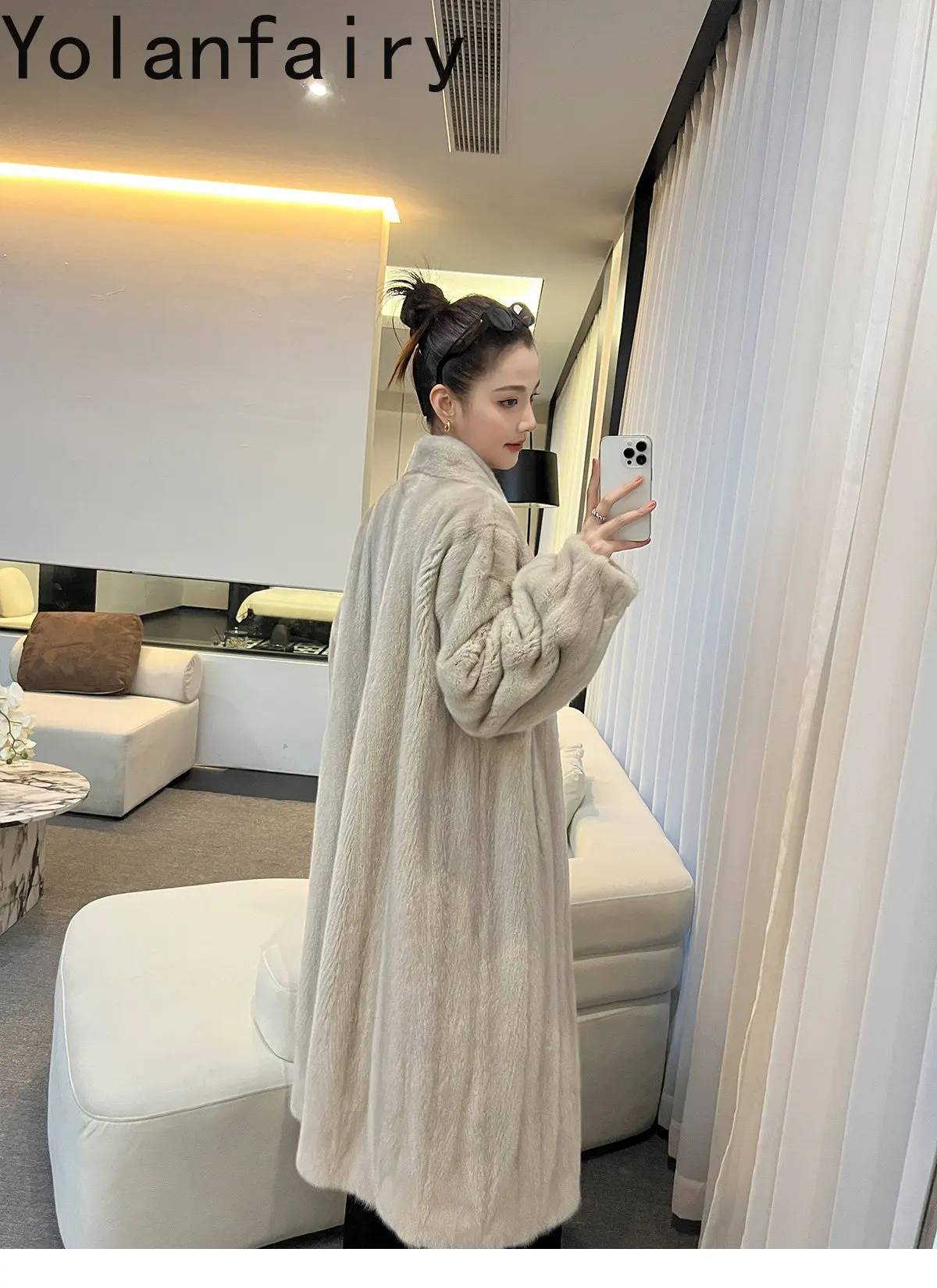 YOLANFAIRY Fully Let‑out Craft Velvet Grade Whole Mink Real Fur Coats Woman Elegant Winter Natural Fur Jacket Long 120cmOvercoat