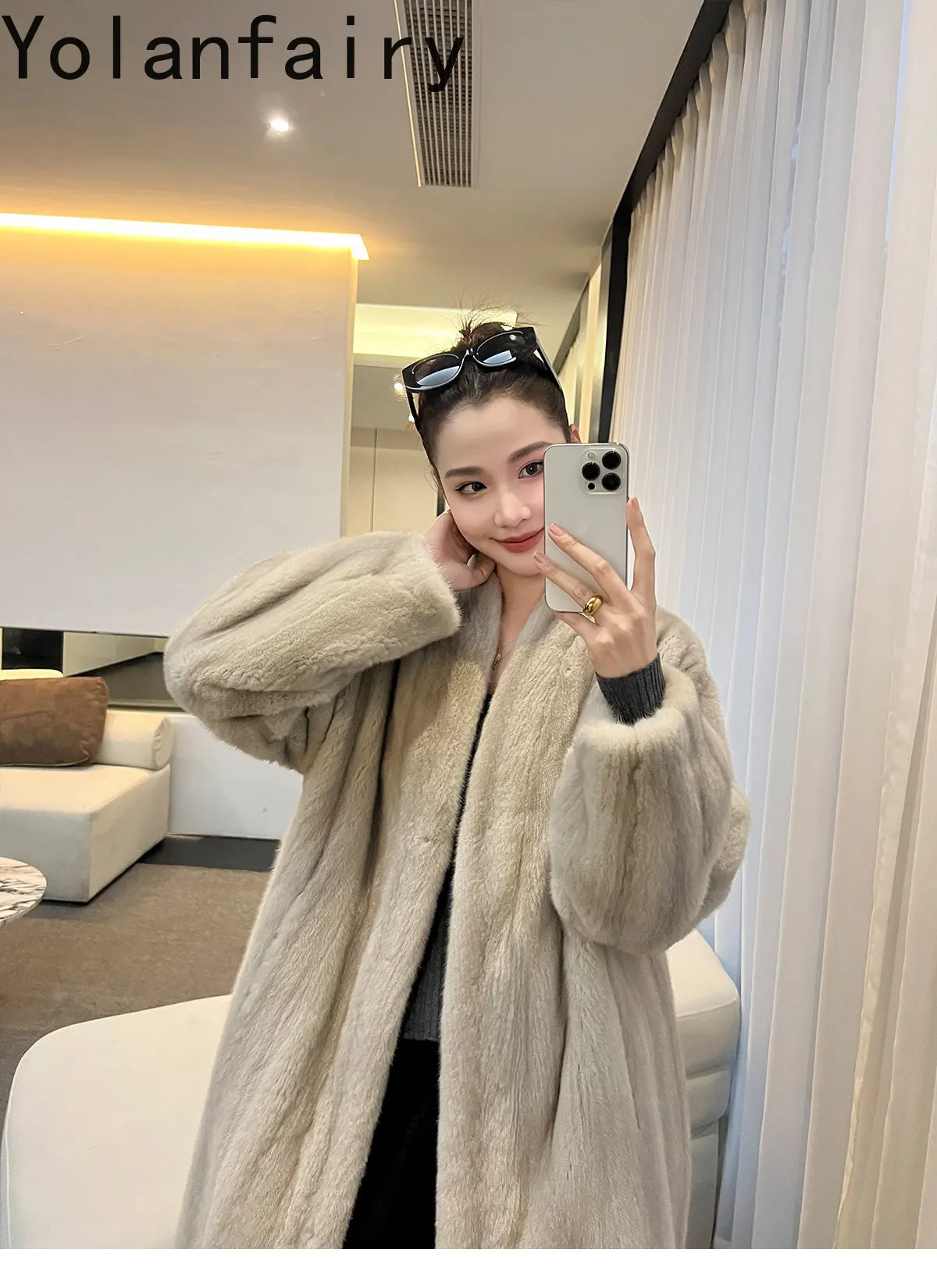 YOLANFAIRY Fully Let‑out Craft Velvet Grade Whole Mink Real Fur Coats Woman Elegant Winter Natural Fur Jacket Long 120cmOvercoat