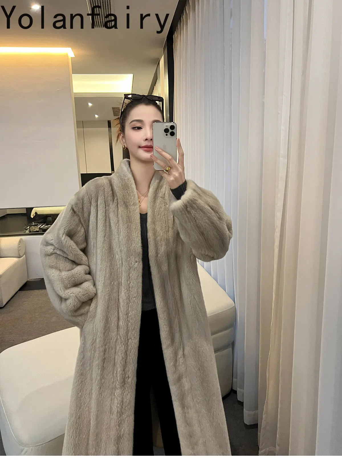YOLANFAIRY Fully Let‑out Craft Velvet Grade Whole Mink Real Fur Coats Woman Elegant Winter Natural Fur Jacket Long 120cmOvercoat
