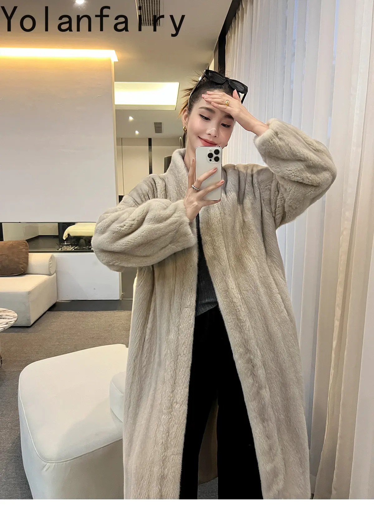 YOLANFAIRY Fully Let‑out Craft Velvet Grade Whole Mink Real Fur Coats Woman Elegant Winter Natural Fur Jacket Long 120cmOvercoat