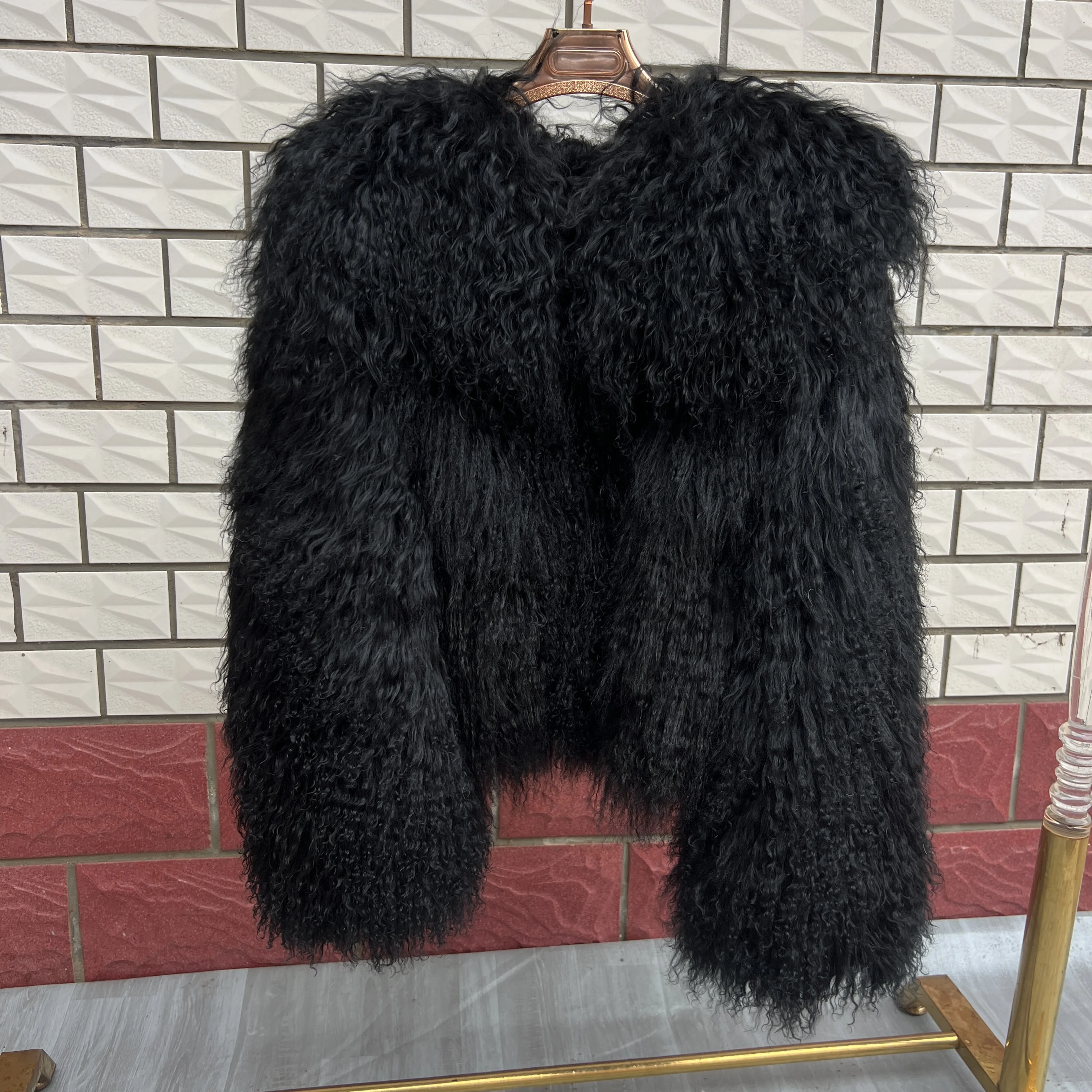 New Style Genuine 100% Mongolian Sheepskin Real Fur Large Collar Brow Jacket Women Winter Coat High-Quality Sheepskin OverCoat